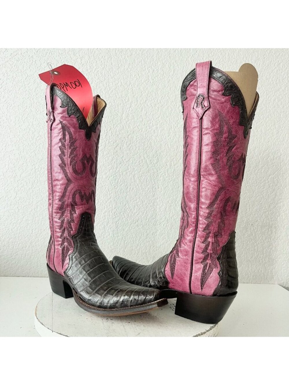 Rod Patrick Womens Brown Caiman Cowboy Boots Western Purple Top Snip Toe 8AA